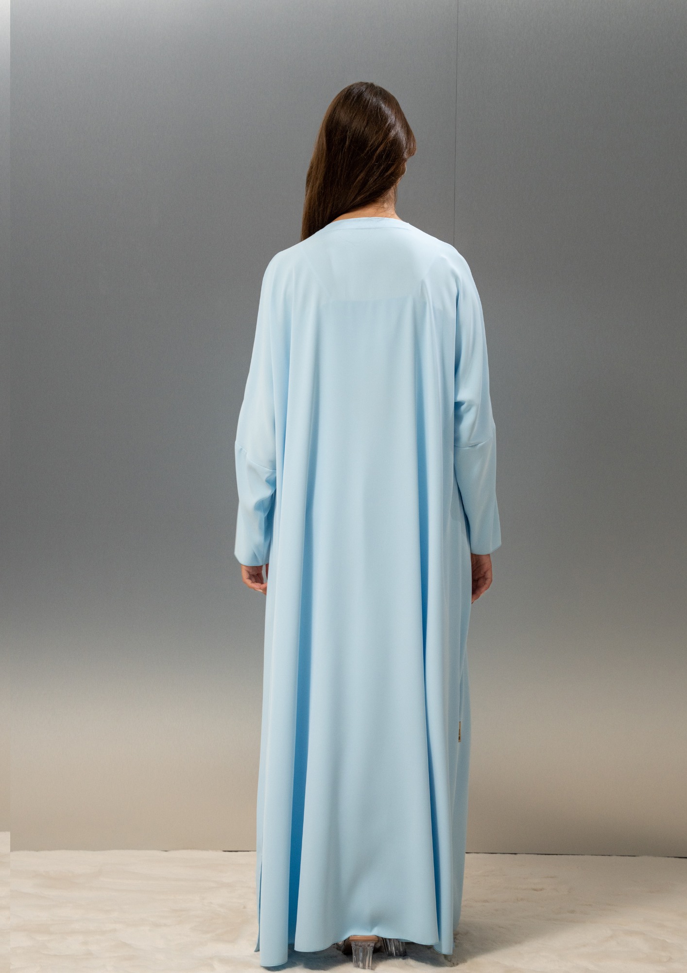 Celeste abaya in baby blue Japanese crepe, A-line cut, by Selected Lines
