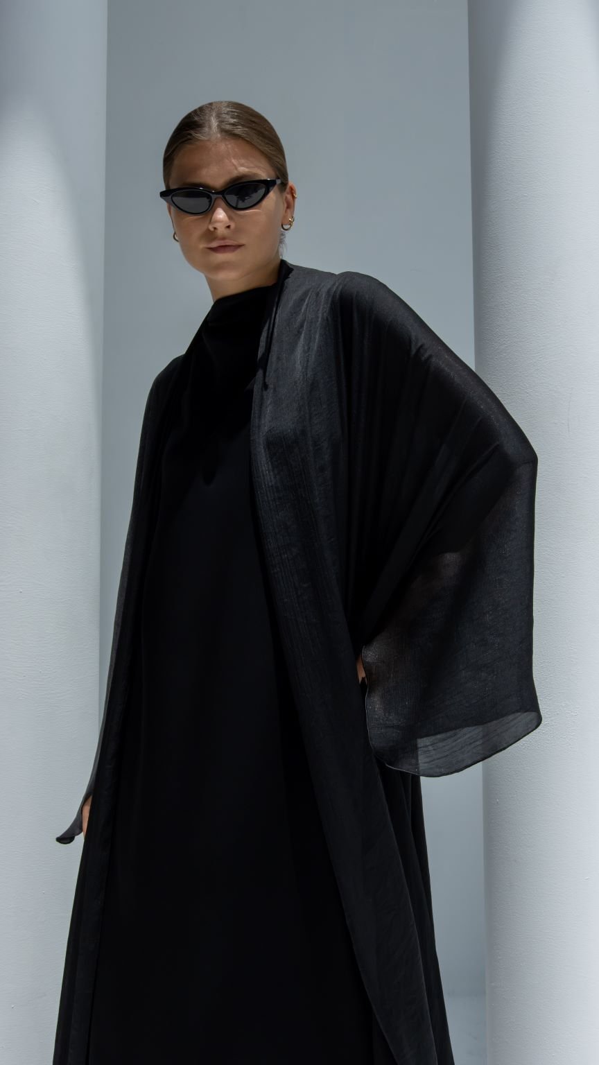 Afra Abaya paired with matching small neck dress, offering a complete elegant ensemble | Selected Lines