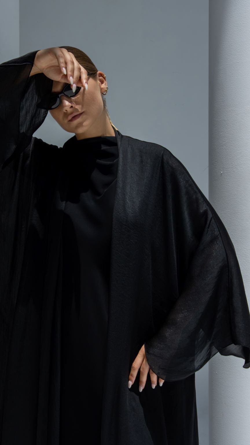 Afra Abaya paired with matching small neck dress, offering a sophisticated ensemble | Selected Lines