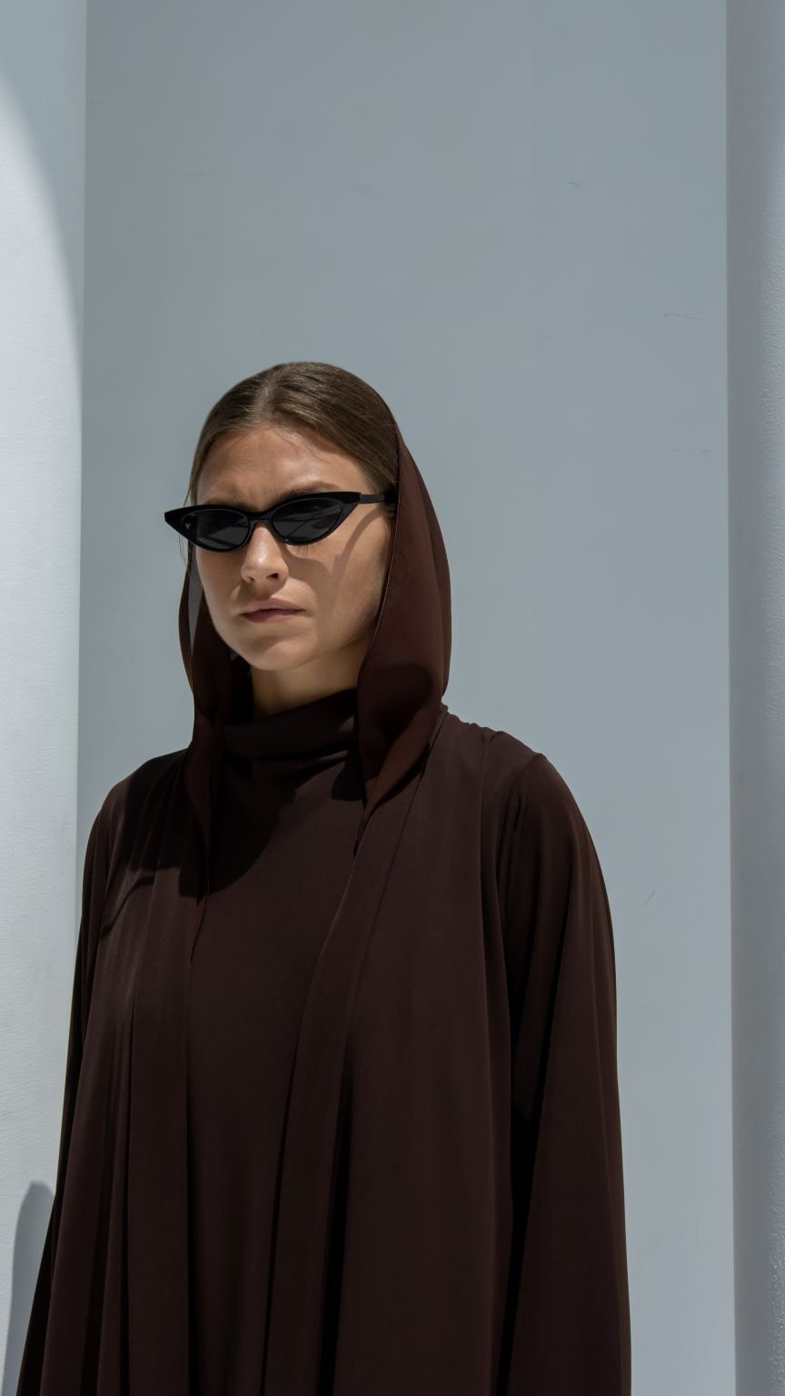 Close-up of Back X-Abaya’s intricate back design and high-quality Japan crepe material | Selected Lines