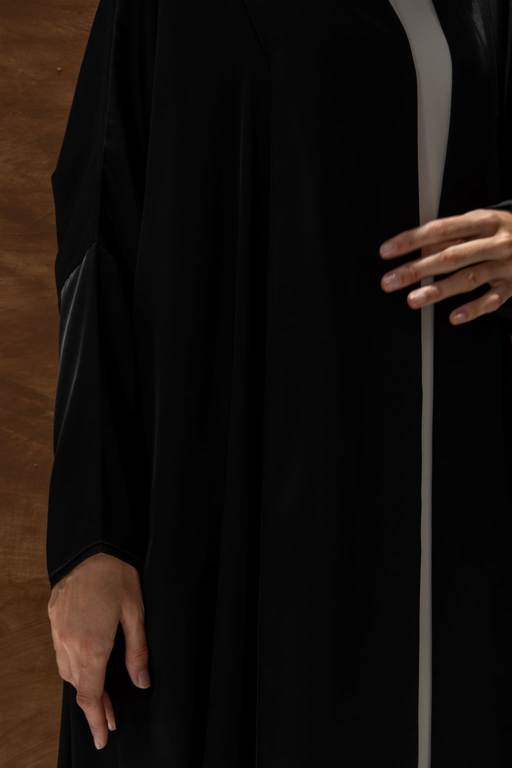 Selected Lines black Bahraini abaya for women with long sleeves and modest design
