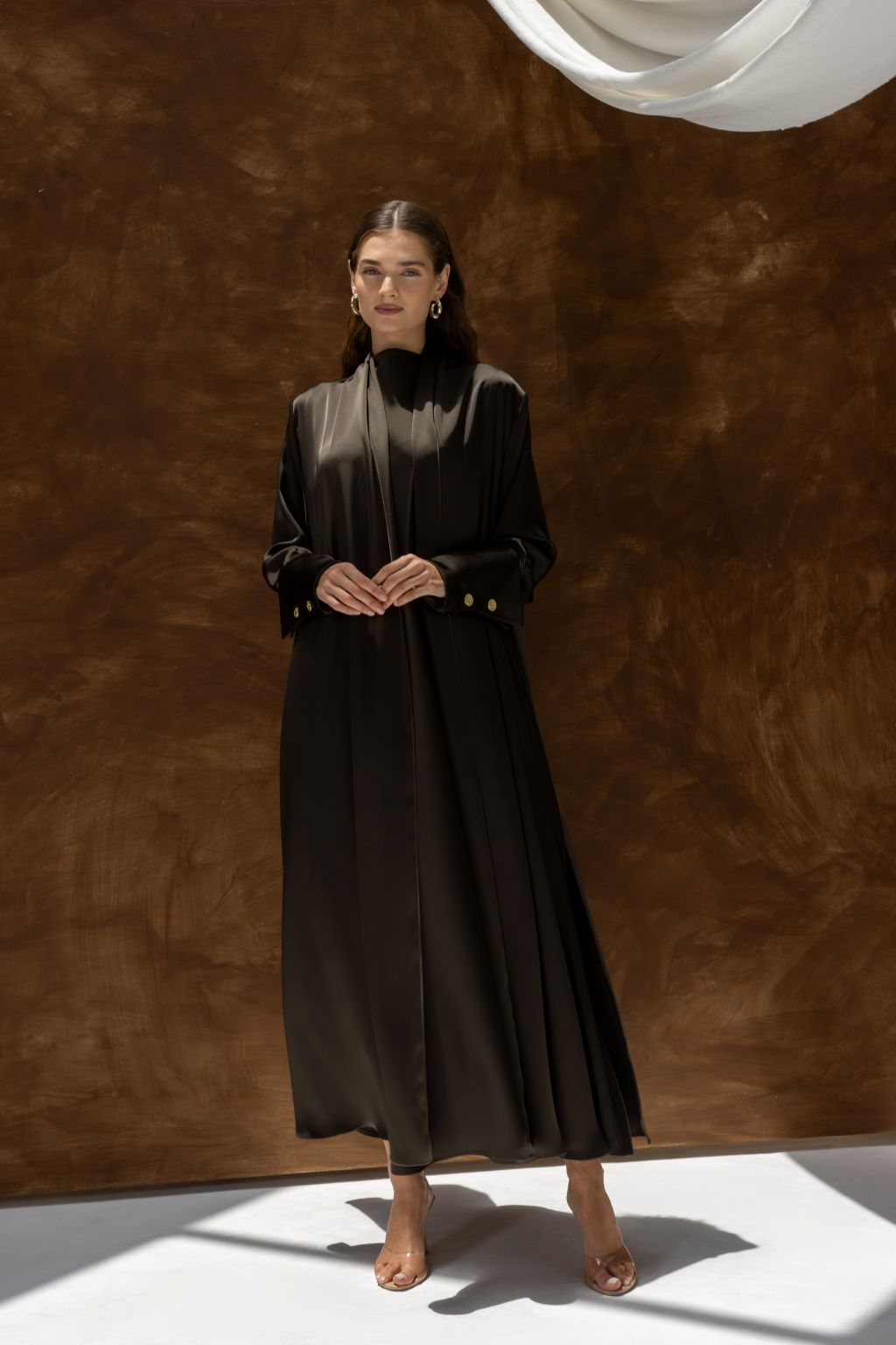 Selected Lines black elegant evening dress abaya with long sleeves and button details