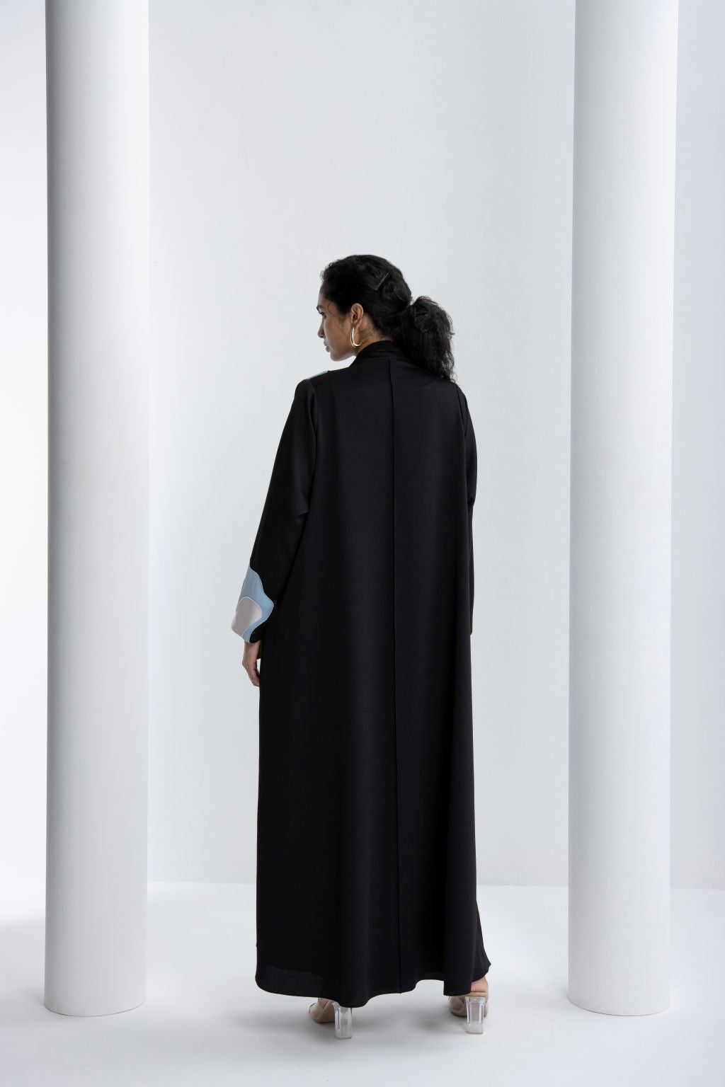 Elegant black and blue abaya with stylish design and flowing silhouette from Selected Lines
