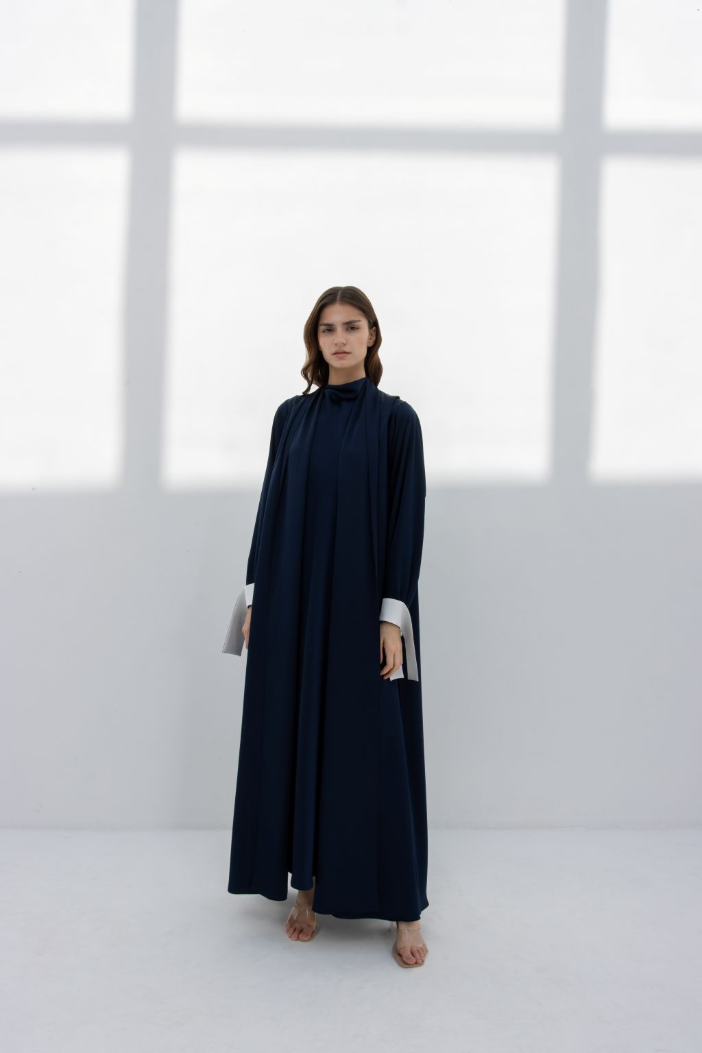 Elegant navy Selected Lines Abaya, perfect elegant modest wear for women with stylish detailing