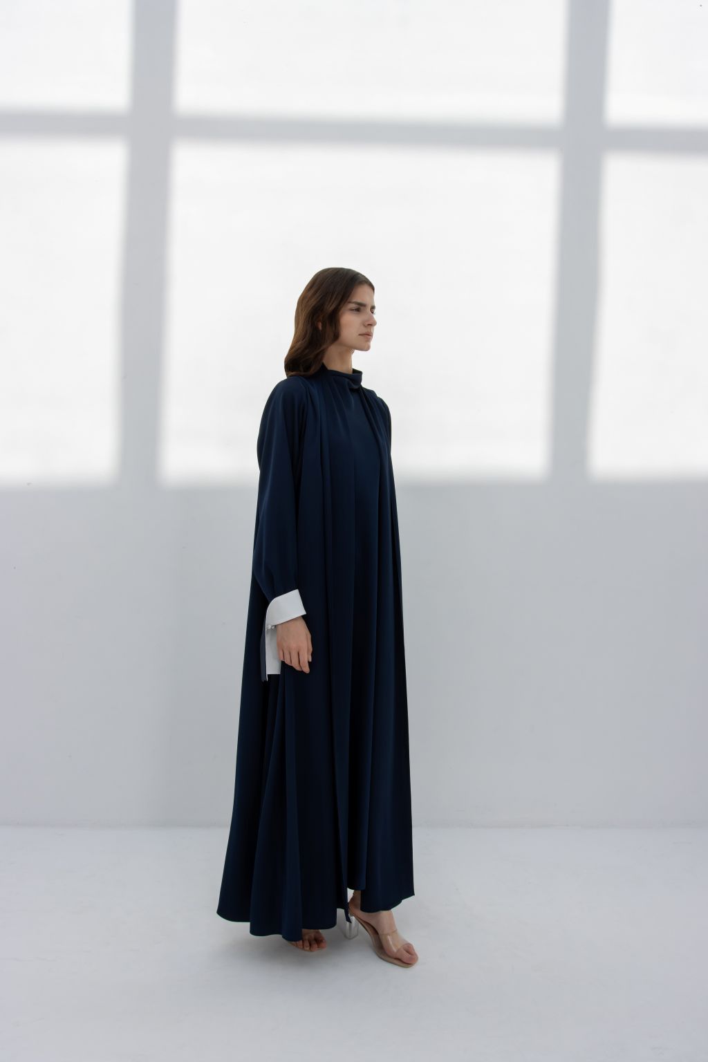 Selected Lines Elegant Modest Wear for Women in Navy Blue with Stylish White Cuffs