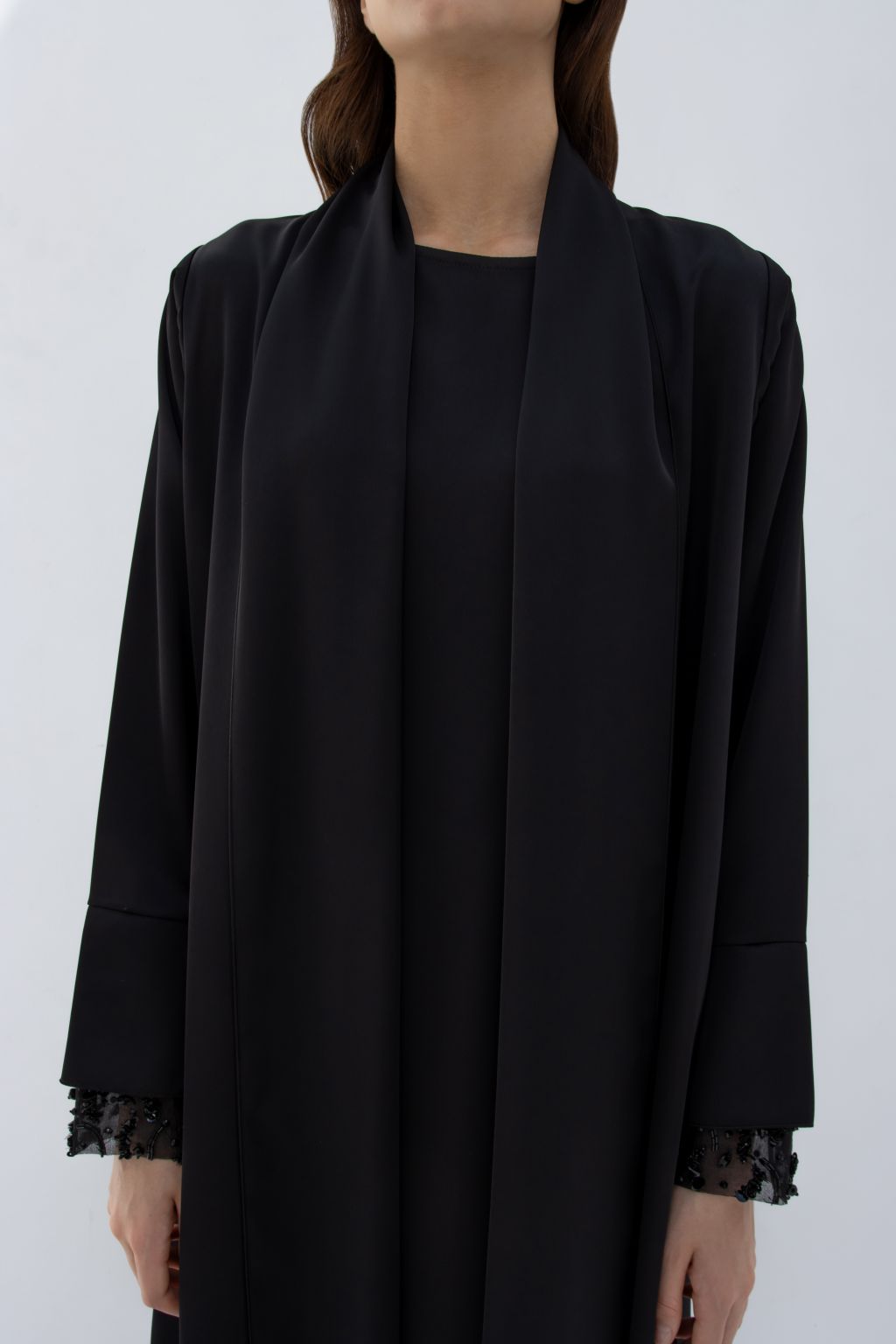 Selected Lines elegant sleeve crystals abaya in black with detailed crystal embellishments on sleeves
