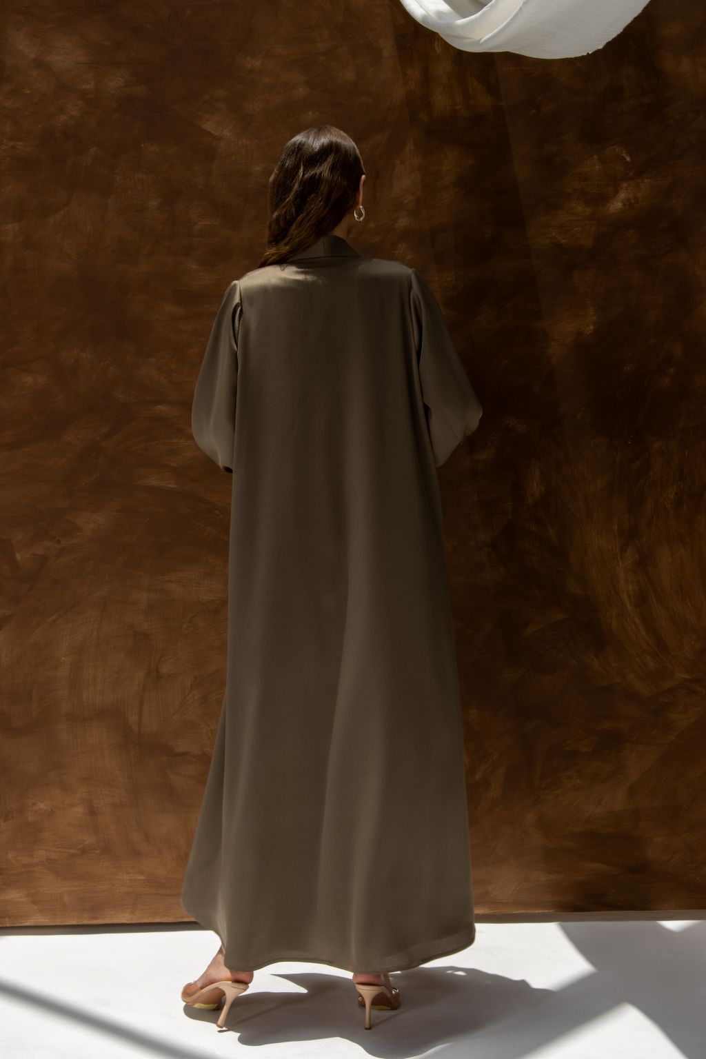 Selected Lines elegant women’s evening gown abaya in olive green with flowy long sleeves