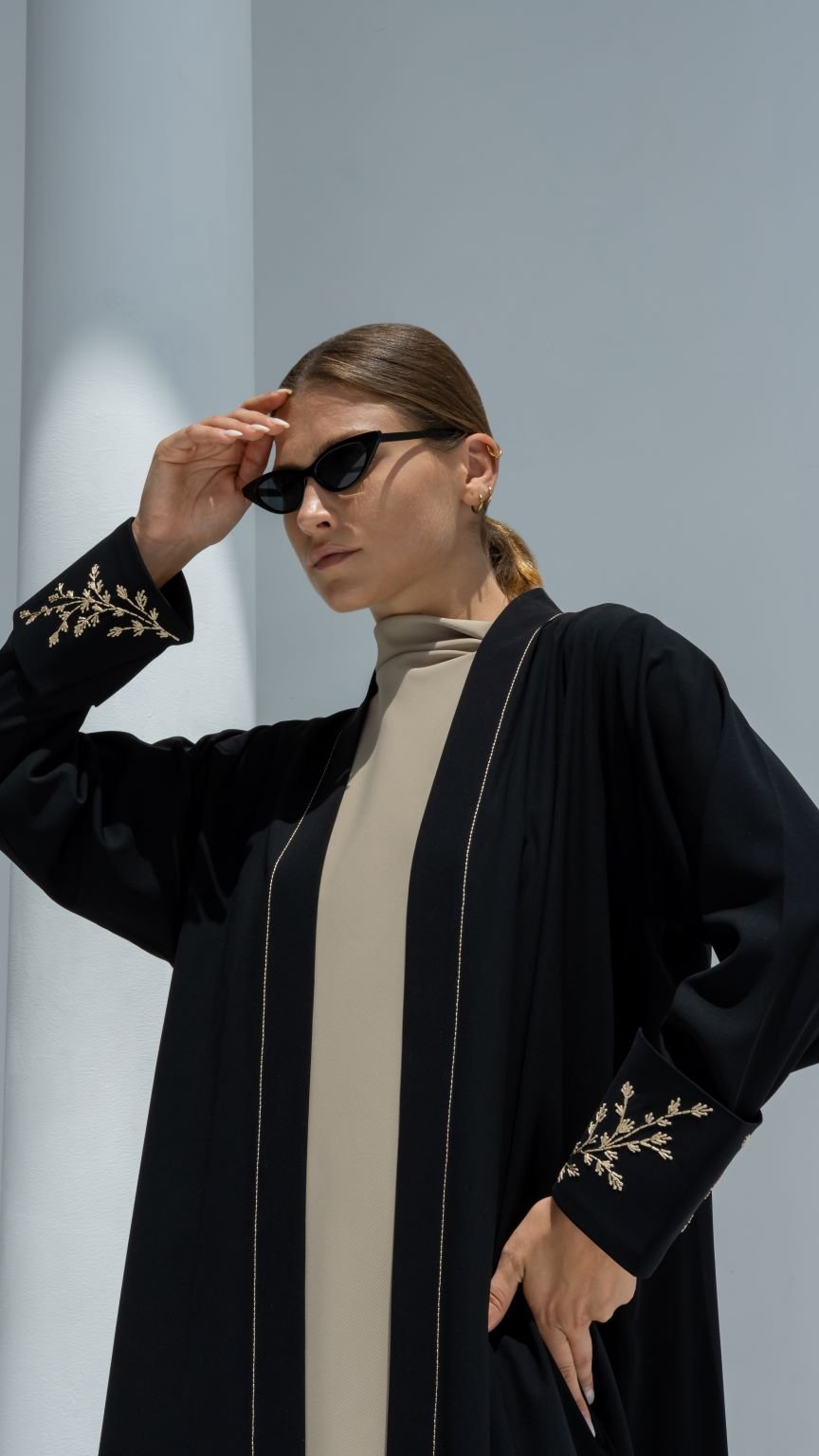 Floral Sleeves Abaya paired with matching dress, offering a stylish ensemble for daily wear | Selected Lines