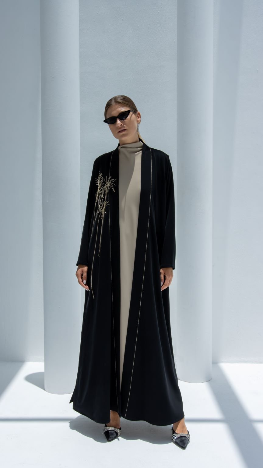 Hanging Flowers Abaya paired with matching dress, offering a sophisticated ensemble for special occasions | Selected Lines