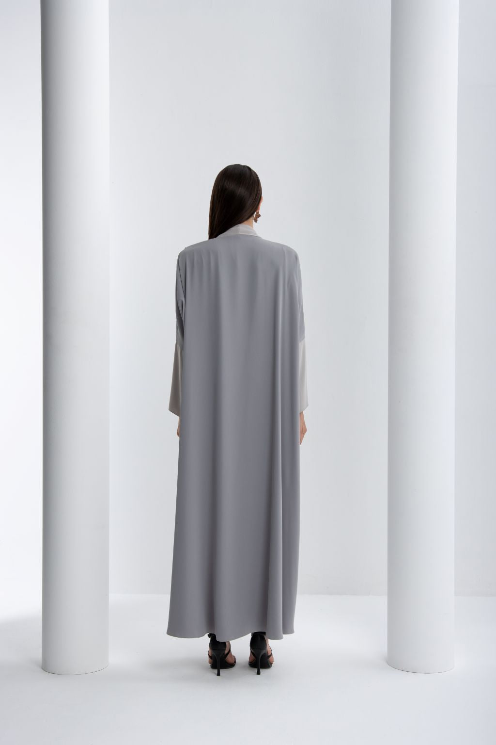 Stylish high quality formal abaya in gray with long sleeves and a flowing design