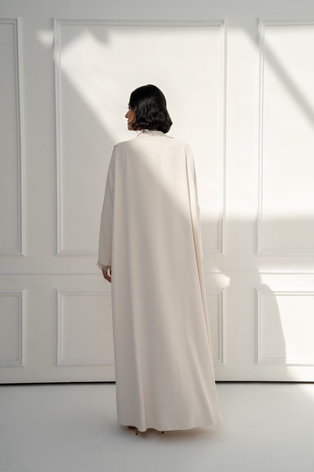 Selected Lines Ivory Abaya for Women with Elegant Design and Flowing Silhouette, Perfect for Modest Fashion