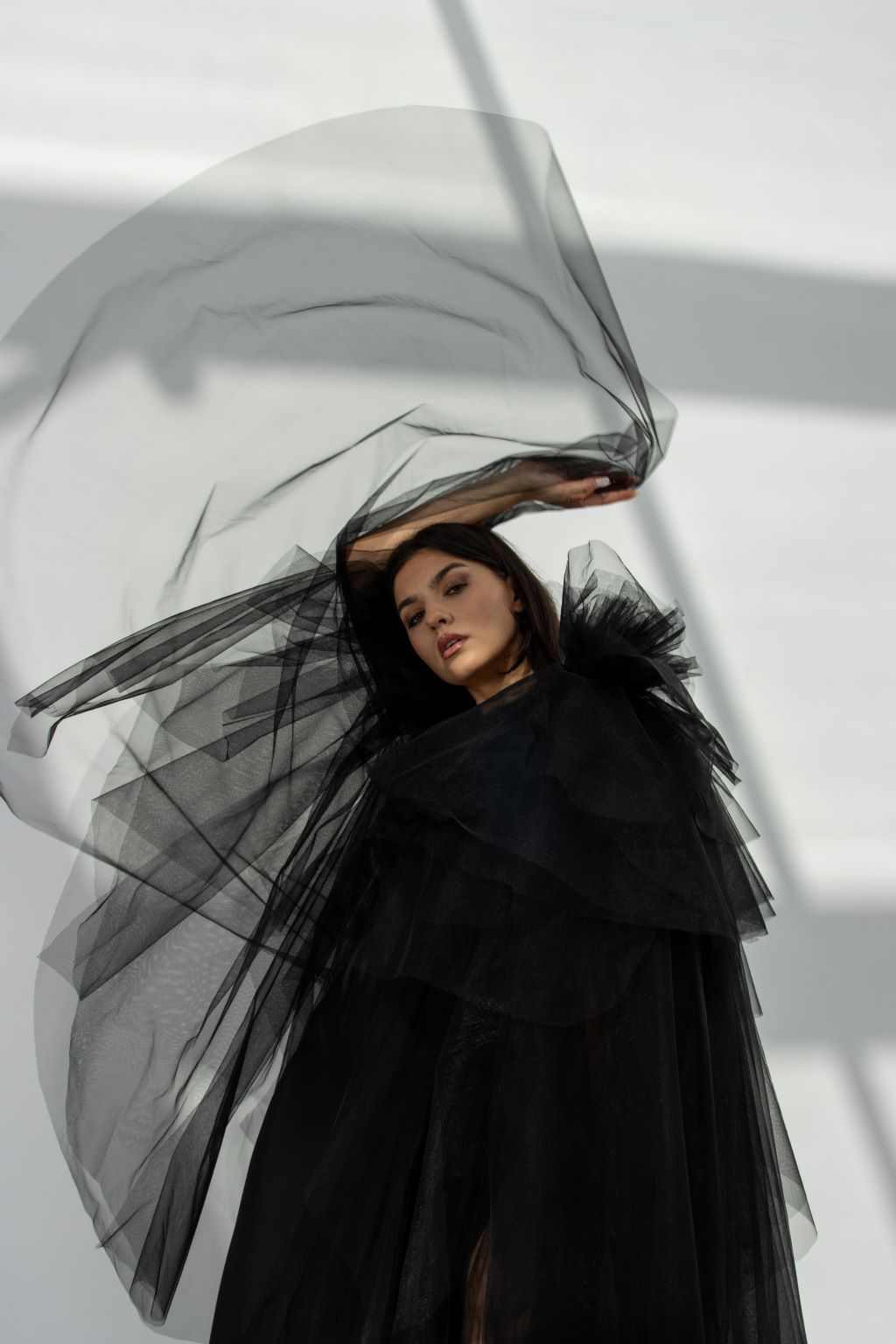 Layered Elegance Tulle Abaya – Minimalistic Black Tulle Design