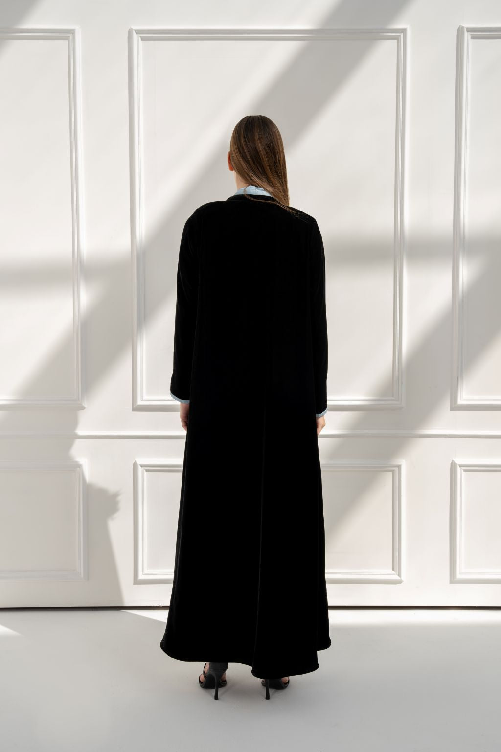 Selected Lines luxury black abaya with elegant design and long sleeves, perfect for stylish occasions