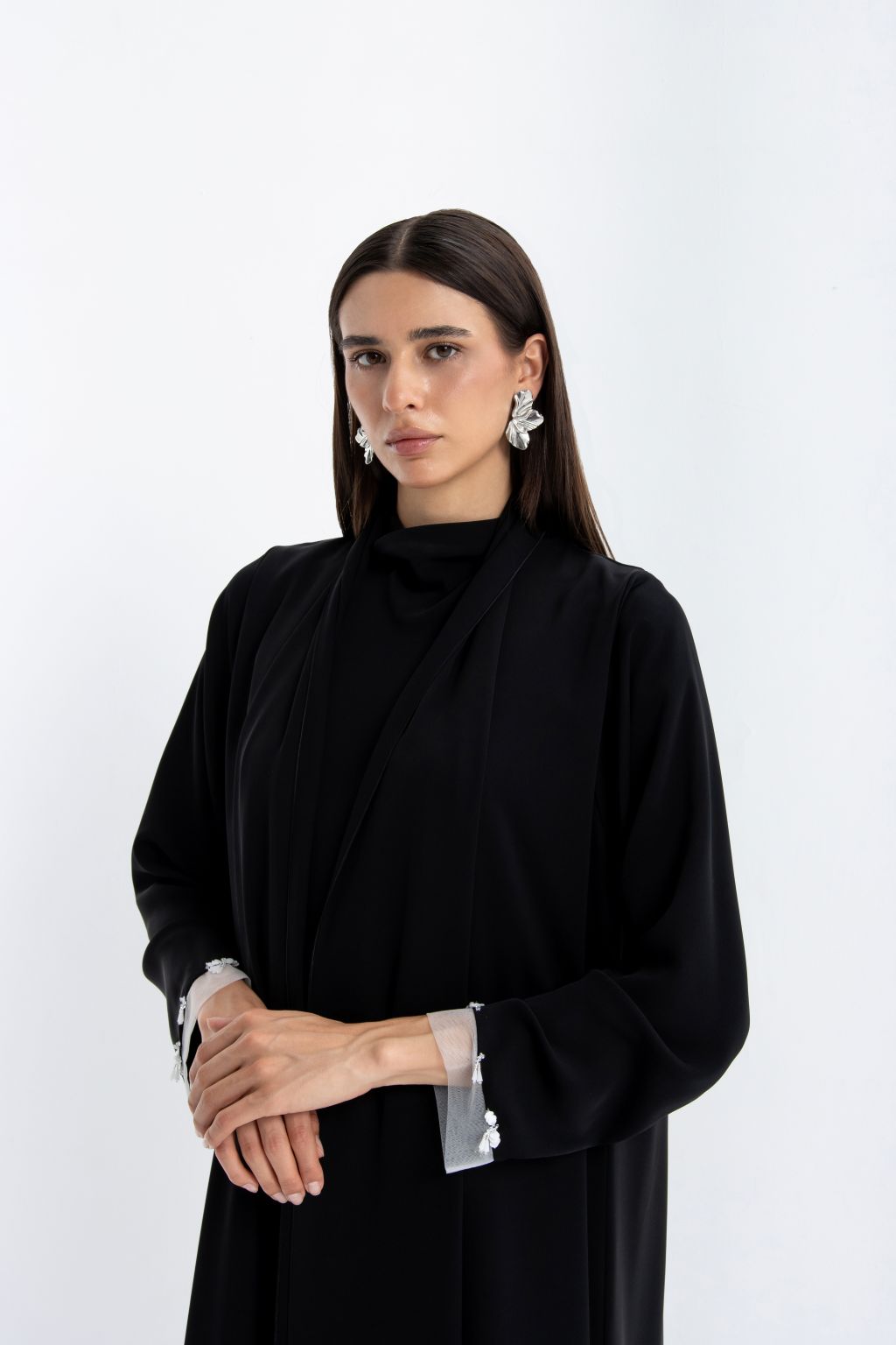 Elegant luxury black abaya for women with stylish cuffs and contemporary design