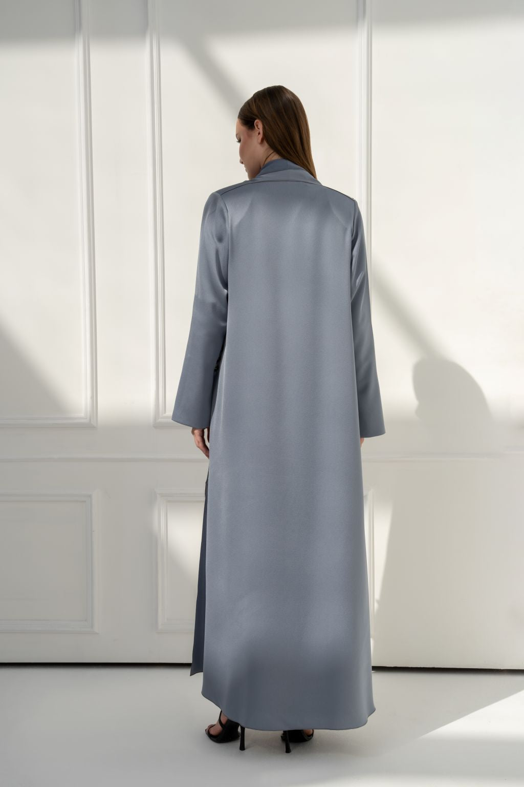 Selected Lines Luxury Modest Dress for Women in Soft Gray with Long Sleeves and Simple Elegance