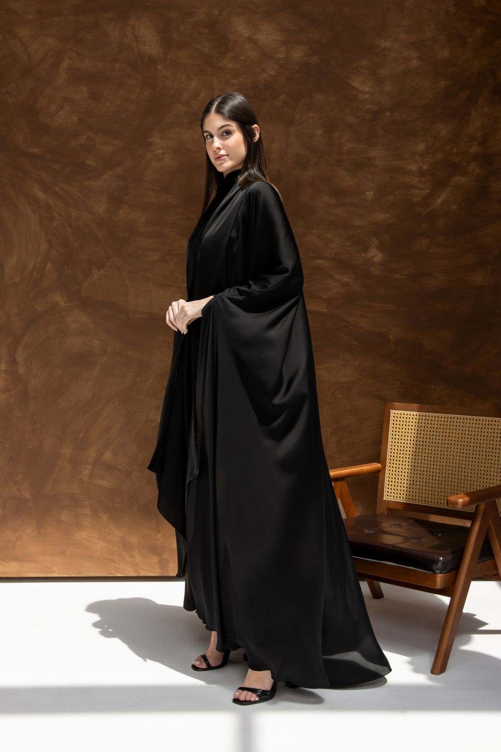 Elegant luxury silk abaya in black, perfect for formal occasions and stylish wear