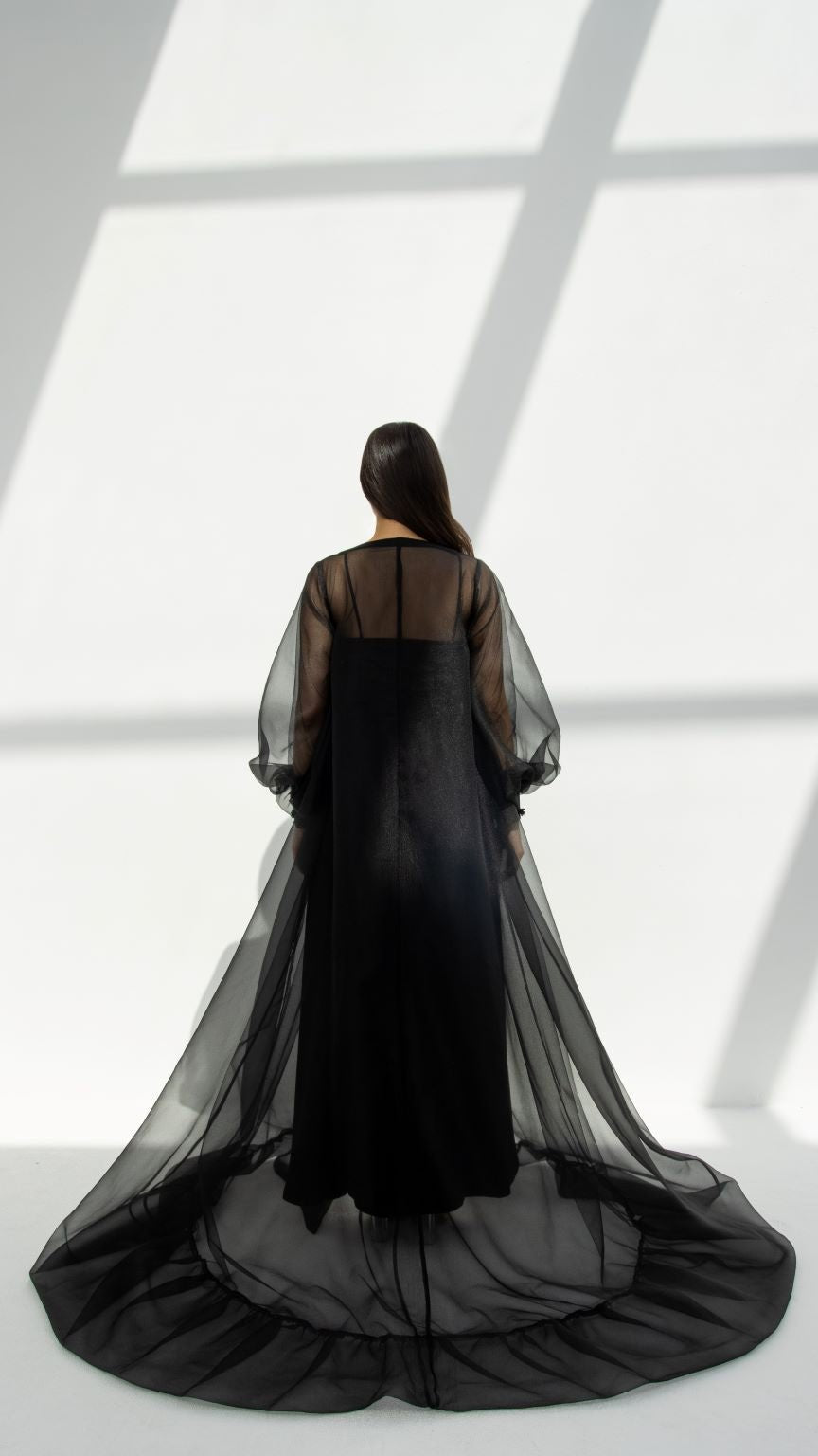 Back view of Puff Occasional Abaya showcasing fit cut and elegant design | Selected Lines