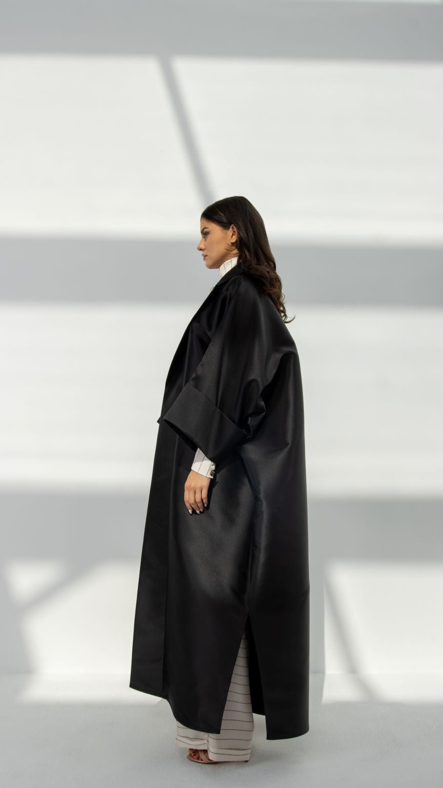 Side profile of Short Sleeve Abaya highlighting the short sleeve design and flowing silhouette | Selected Lines