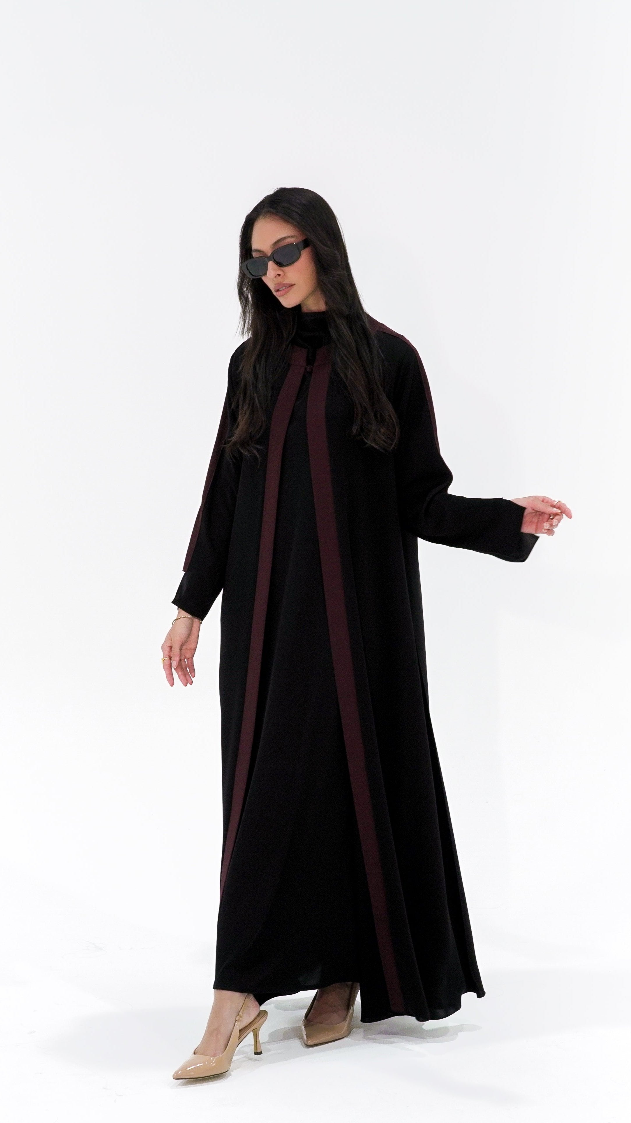 Elegant Two Shades Abaya featuring a stylish design with contrasting stripes for modern modest fashion