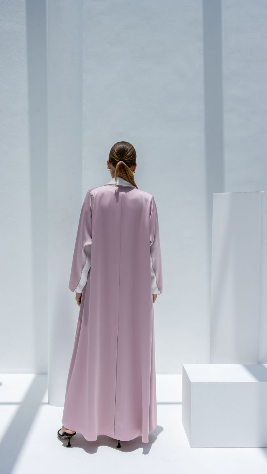 Back view of Two Tone Jacket Abaya showcasing the coat design and A-line fit | Selected Lines