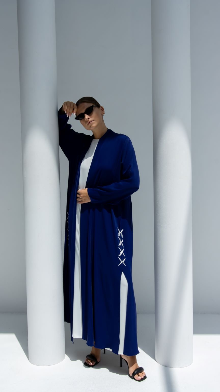 Close-up of X-Abaya’s high-quality Japan crepe fabric and modern design elements | Selected Lines