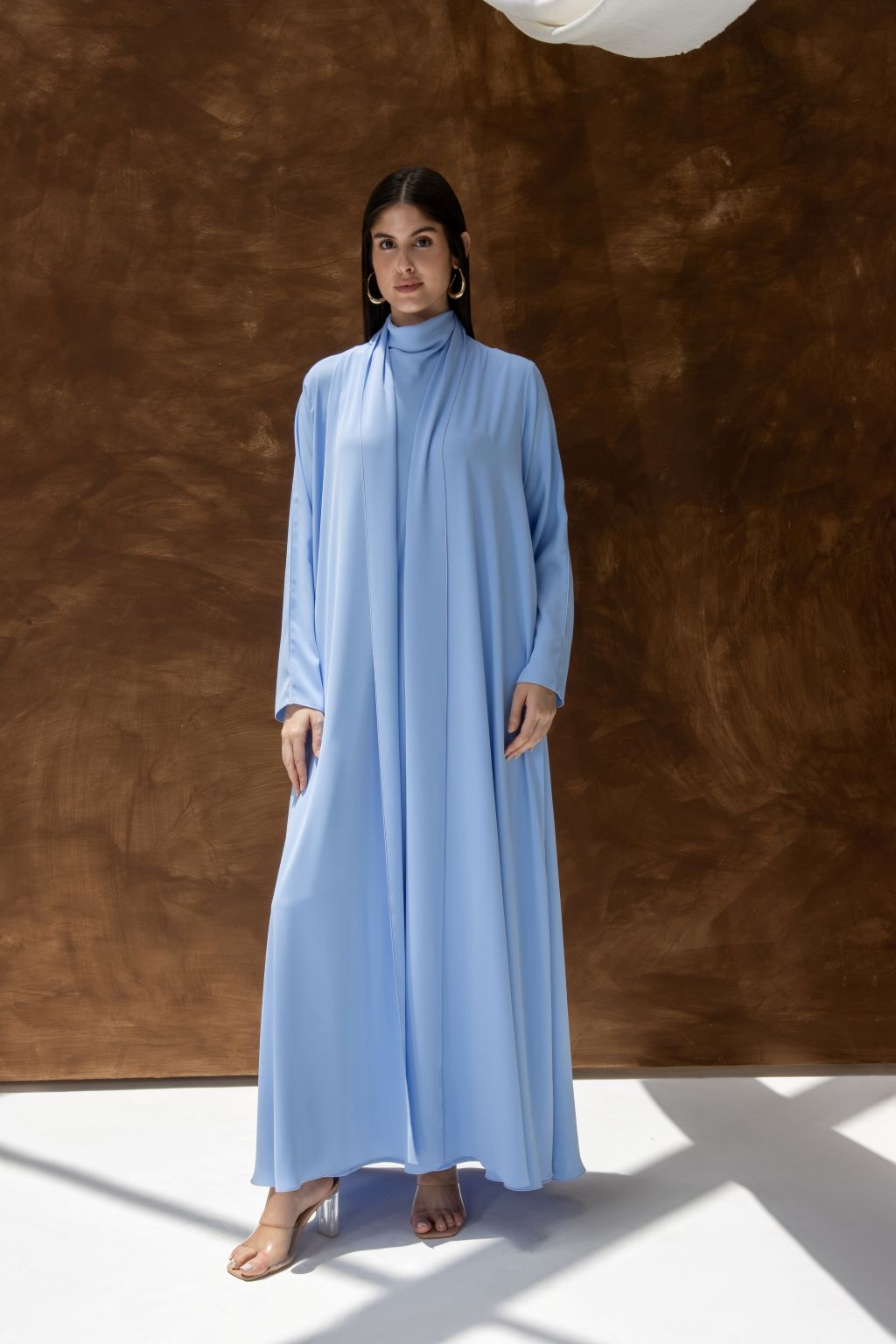 Selected Lines light blue abaya classic evening dress for special occasions with long sleeves and flowing fabric
