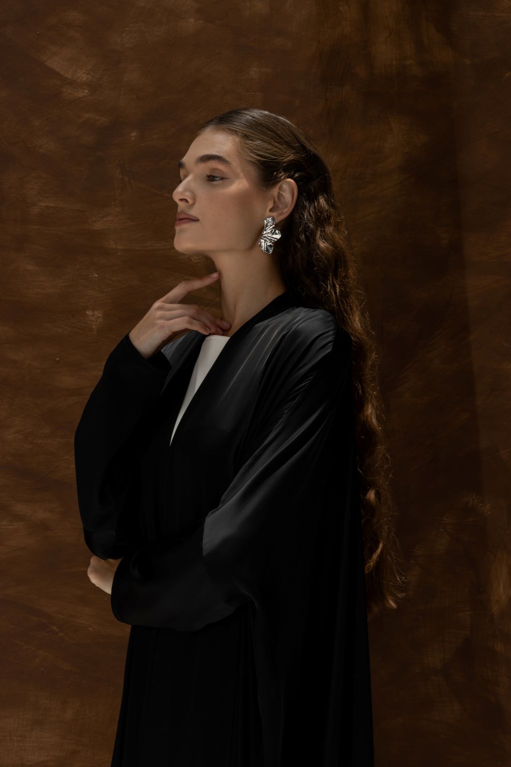 Selected Lines black Bahraini abaya for women with elegant long sleeves and modest design