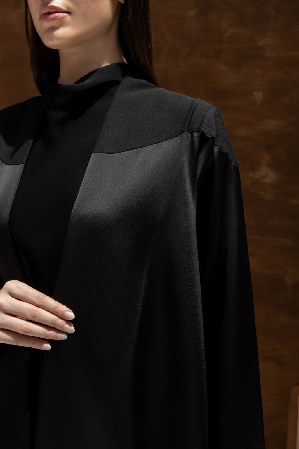 Black Selected Lines Abaya showcasing elegant formal wear for women with a sleek design