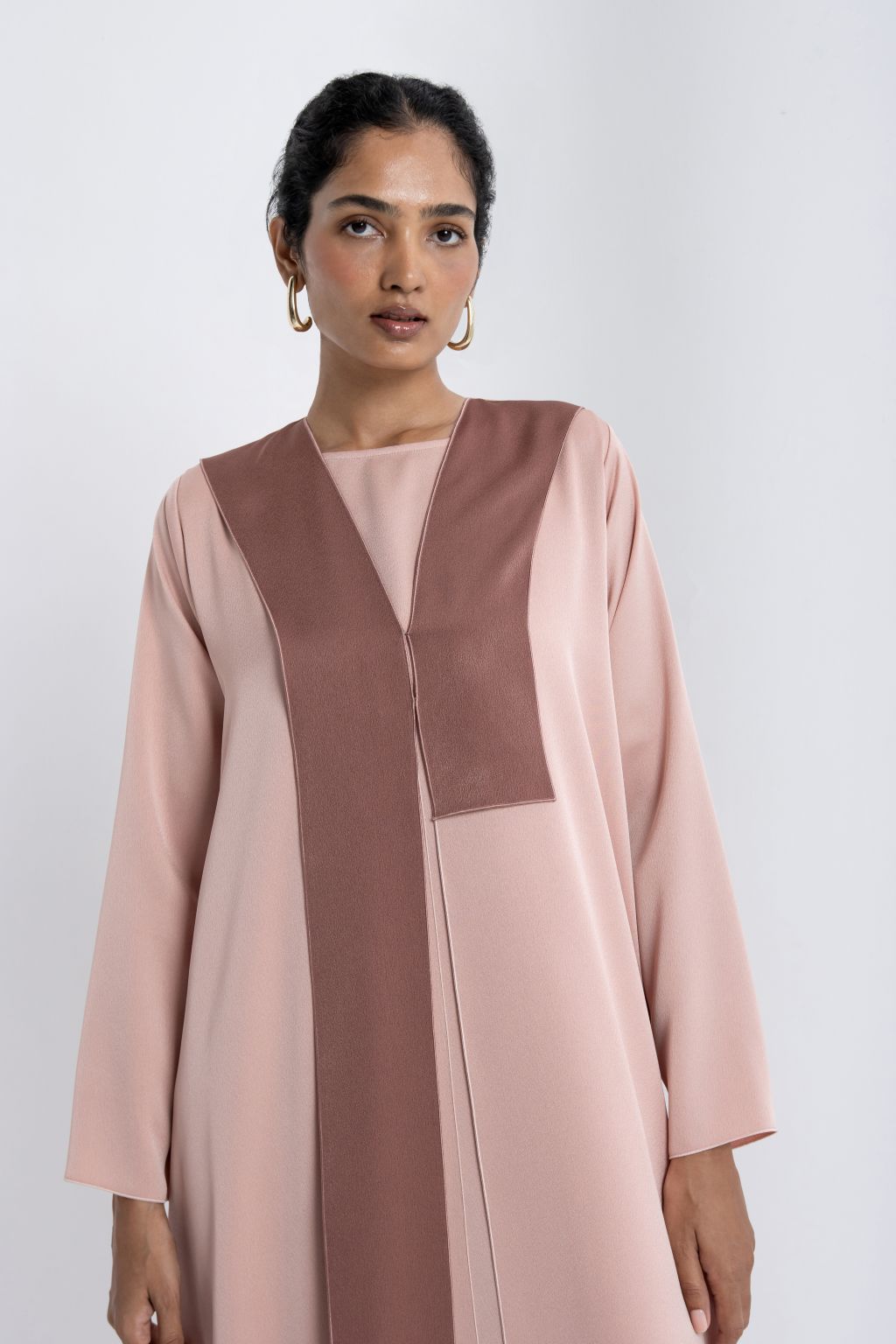 Selected Lines Elegant Modest Fashion Dress in Soft Pink with Stylish Color Block Design