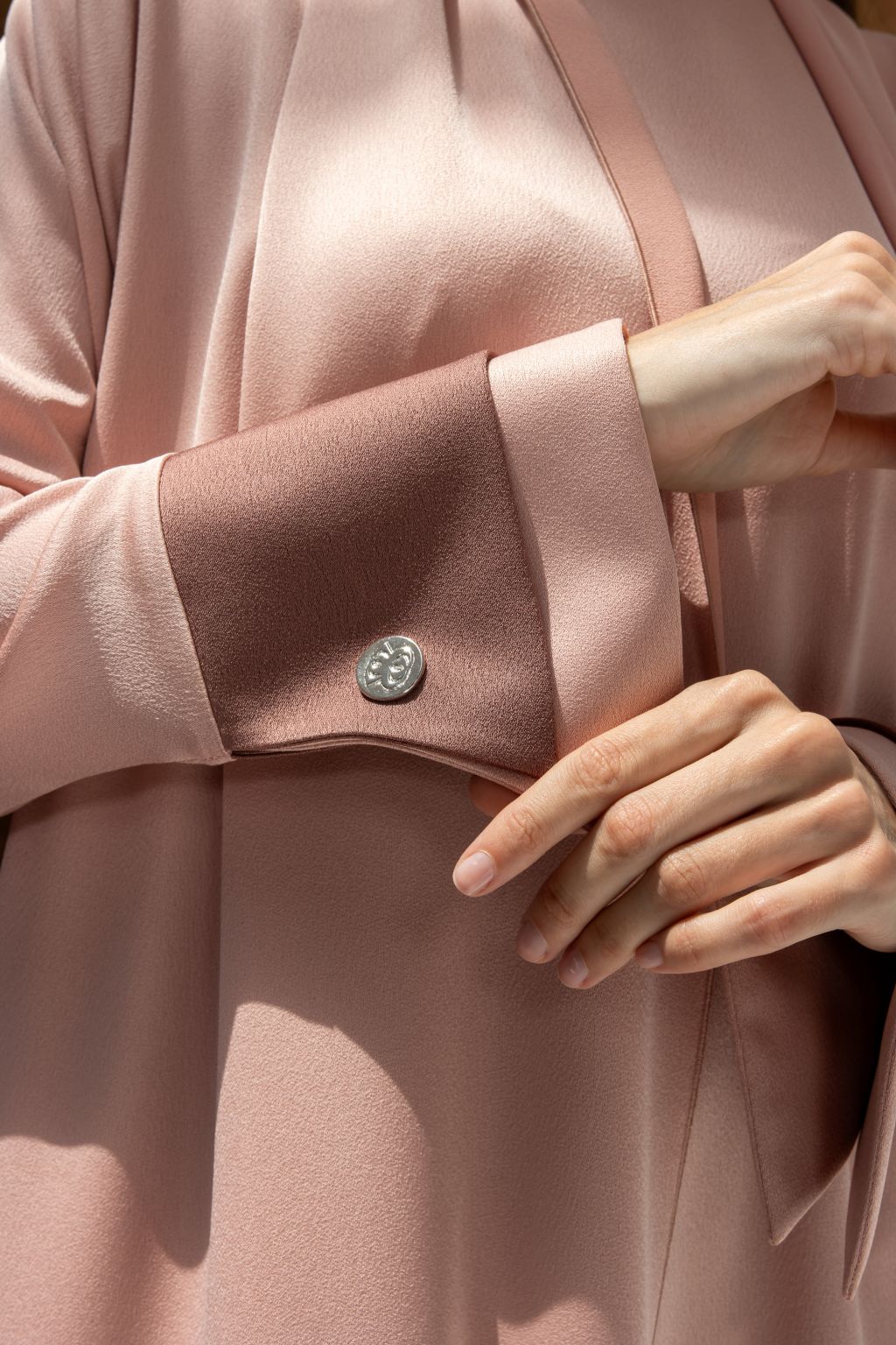 Selected Lines high quality formal abaya in soft pink fabric with buttoned cuff detail
