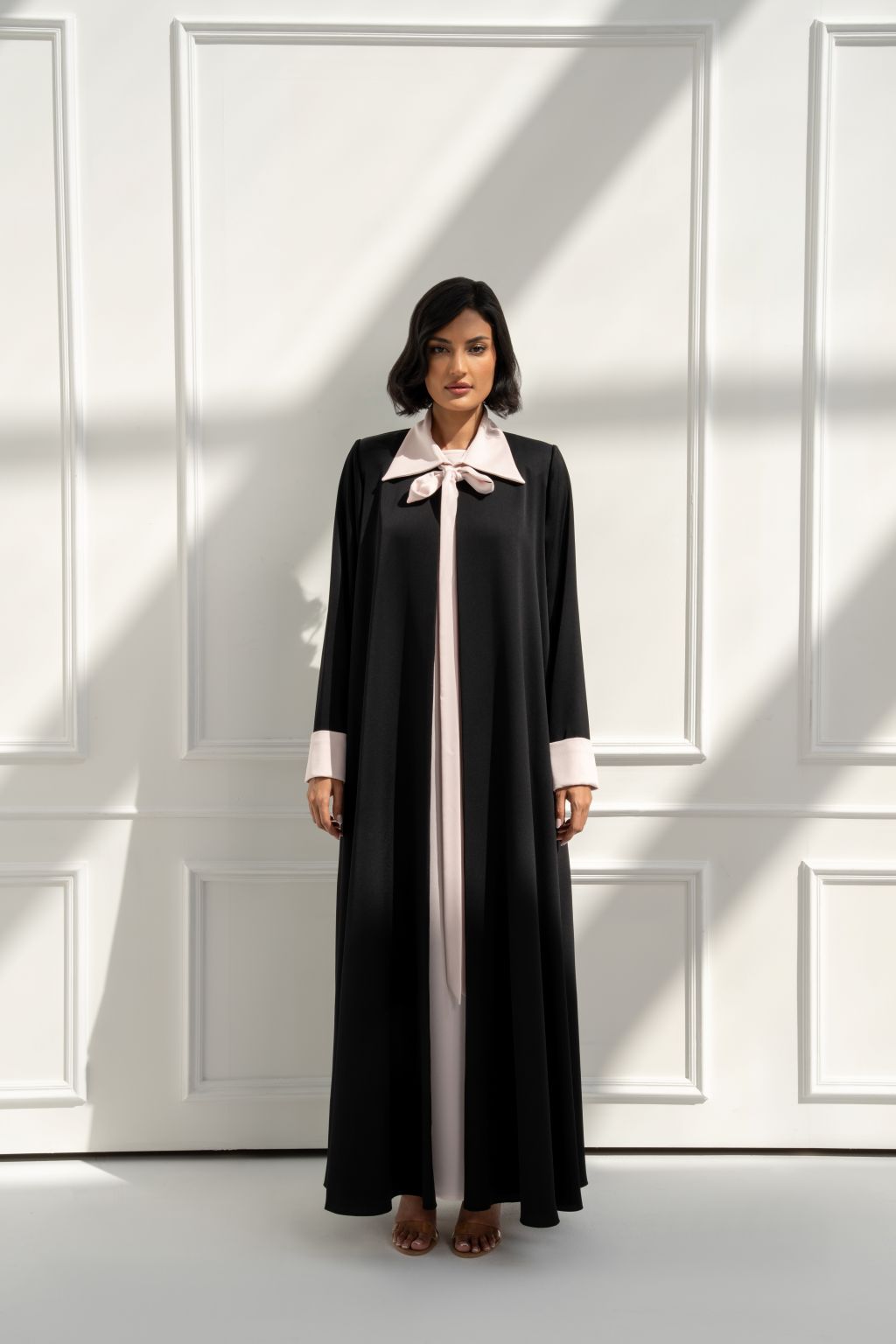 Selected Lines Black Abaya with Pink Collar and Cuffs, a high quality modest fashion outfit for elegant styling