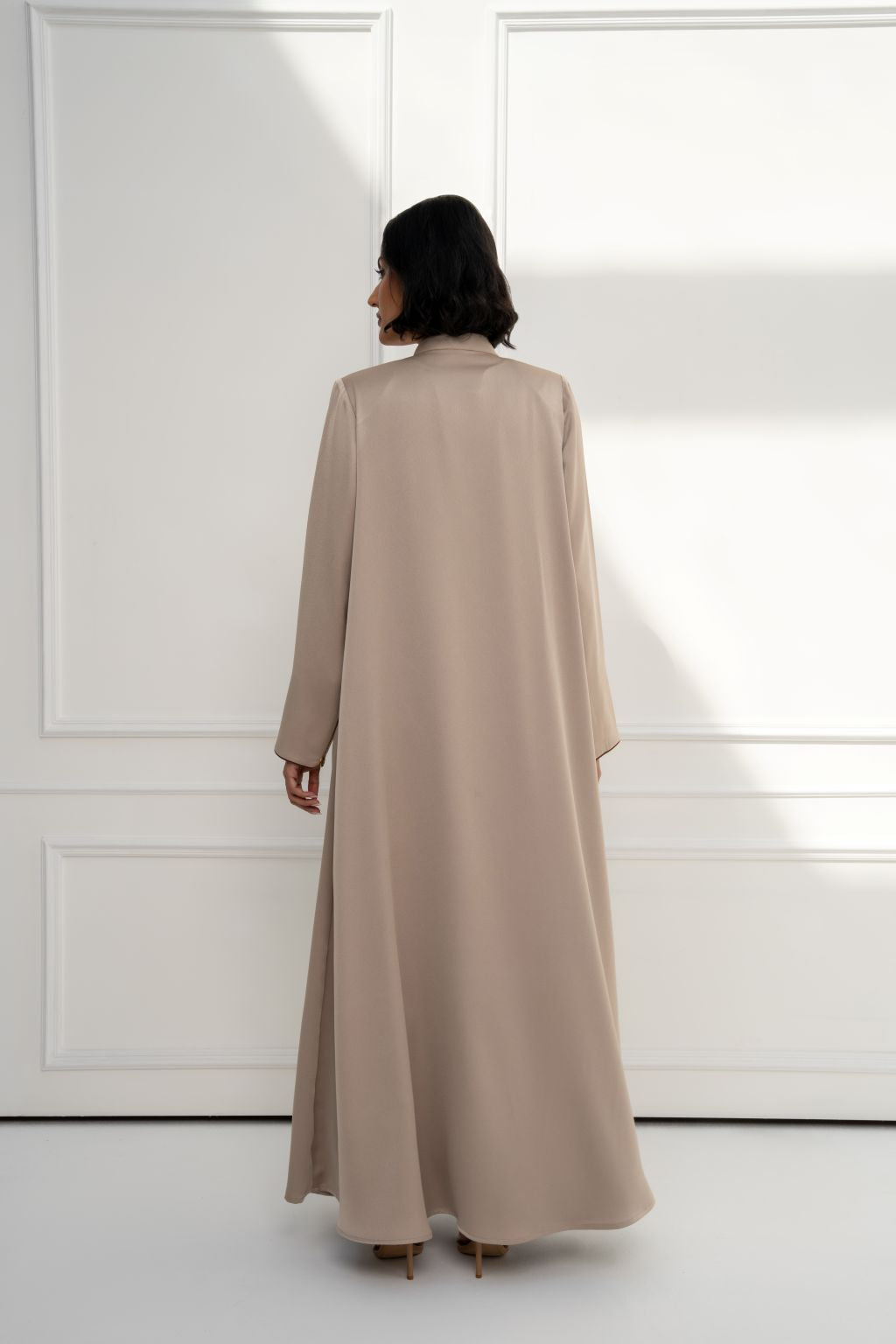 Selected Lines luxury beige long coat for women with elegant design and flowing silhouette