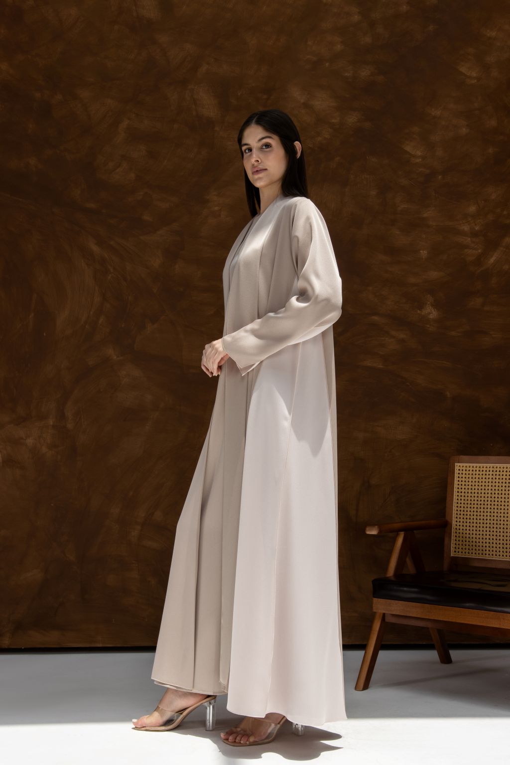 Selected Lines luxury Duo Dunes abaya for women in beige with long sleeves and modest design