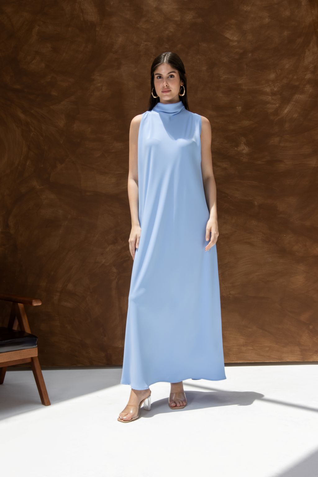 Selected Lines light blue sleeveless Inner Dress featuring a high collar Small Neck Dress style
