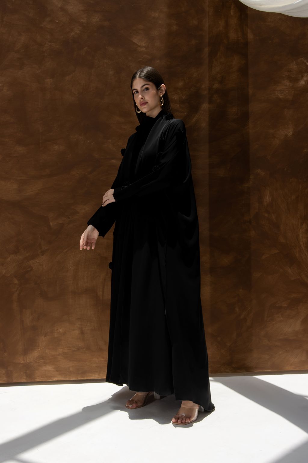 Selected Lines Blooming Bahraini abaya elegant design in black with long sleeves and a flowing silhouette