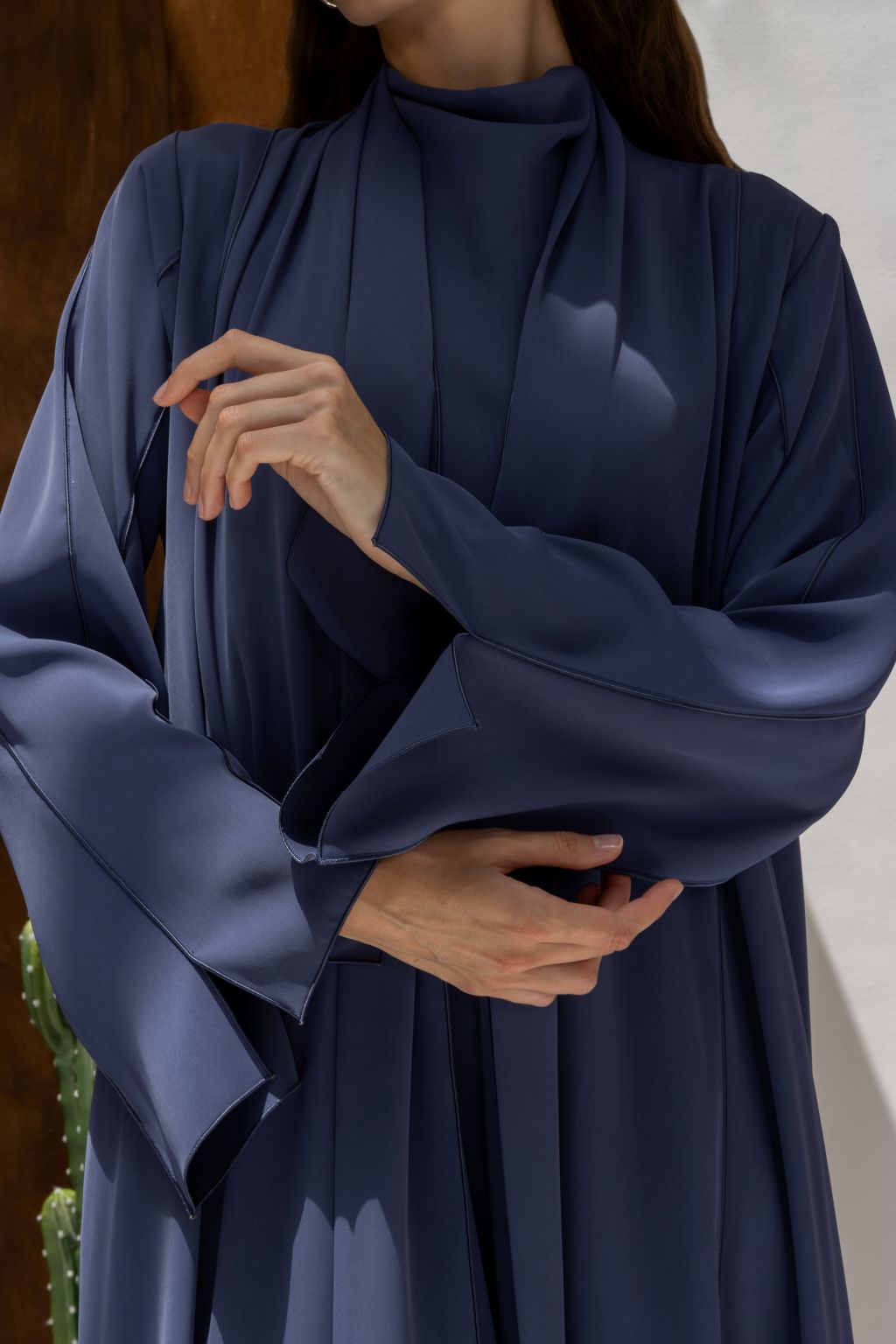 Selected Lines elegant long sleeve dress abaya in deep blue with flowing fabric and modest design
